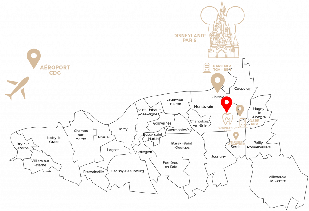 Carte de Marne-la-Vallée indiquant la localisation du Cabinet MLV Sourire, orthodontiste à Serris